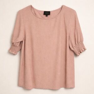 W5 Blush Swiss Dot Blouse Smocked Sleeve Pink Top Size XL